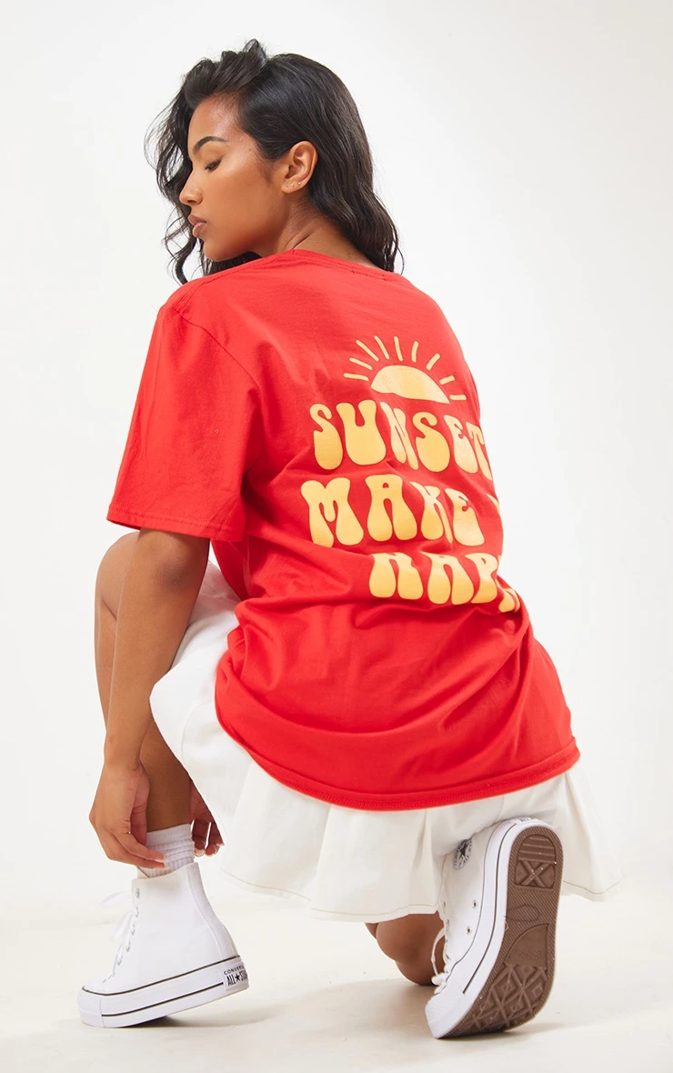 Red Sunset Printed T Shirt