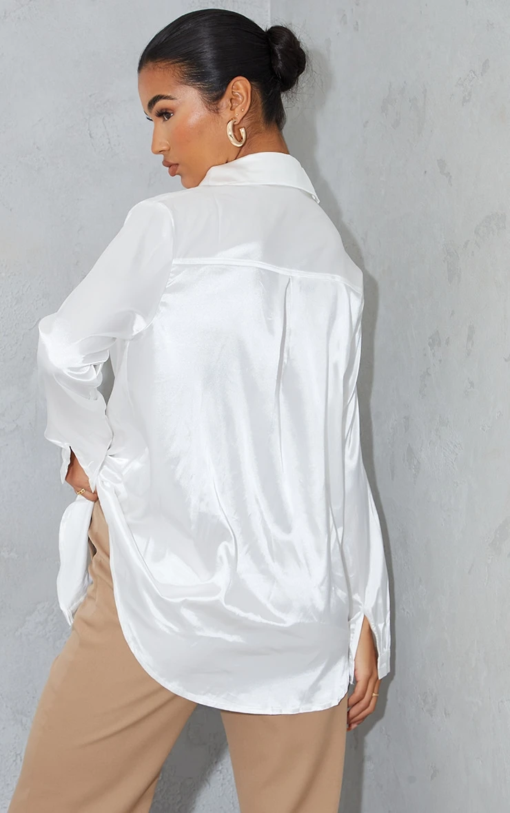 White Satin Button Front Shirt - Image 2