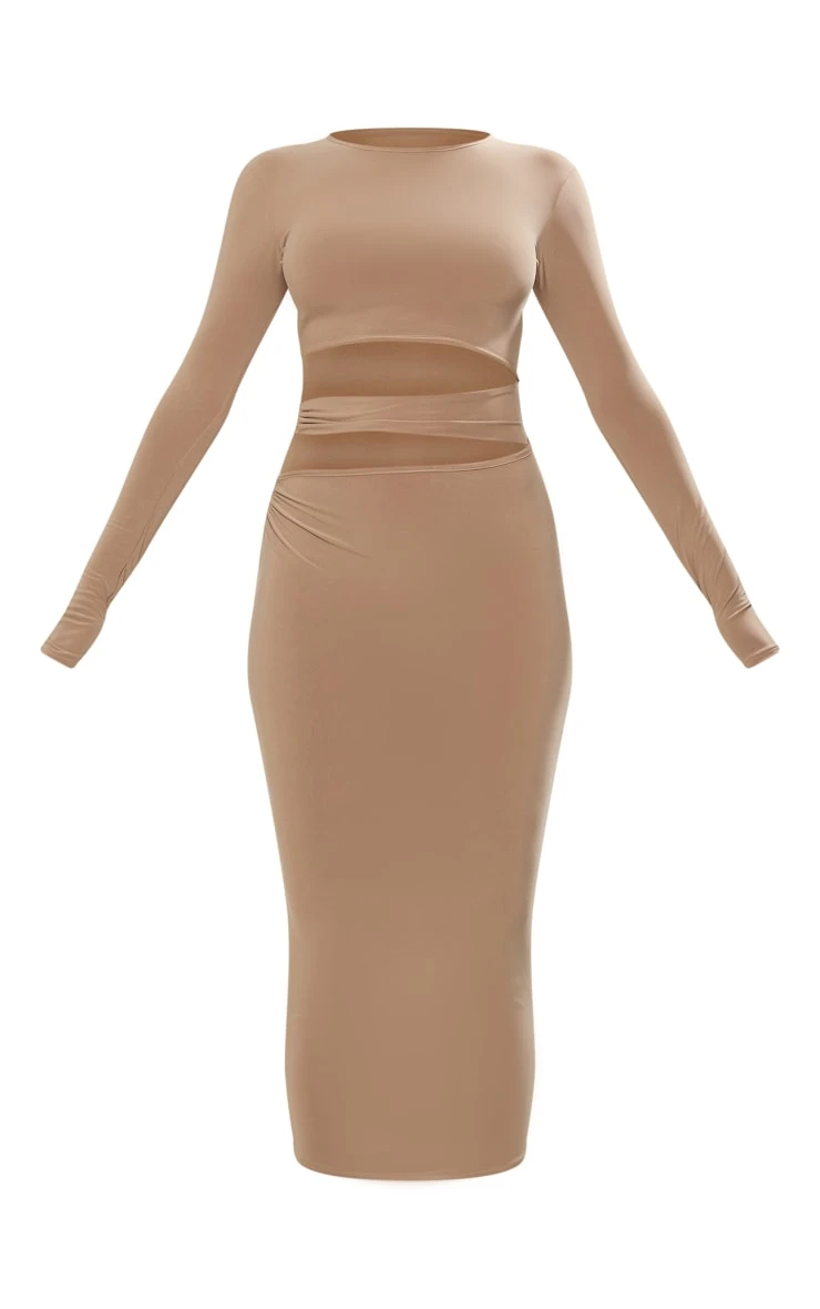 Stone Slinky Cut Out Waist Ring Detail Midi Dress - Image 5