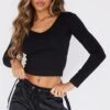 Basic Black Cotton Blend Longline Long Sleeve Top
