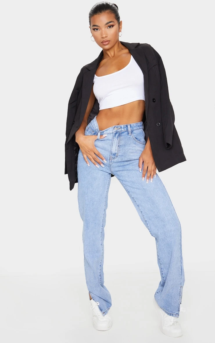 Basic White Cotton Blend Scoop Neck Crop Top - Image 3