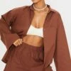 Brown Woven Balloon Sleeve Oversized Shirt
