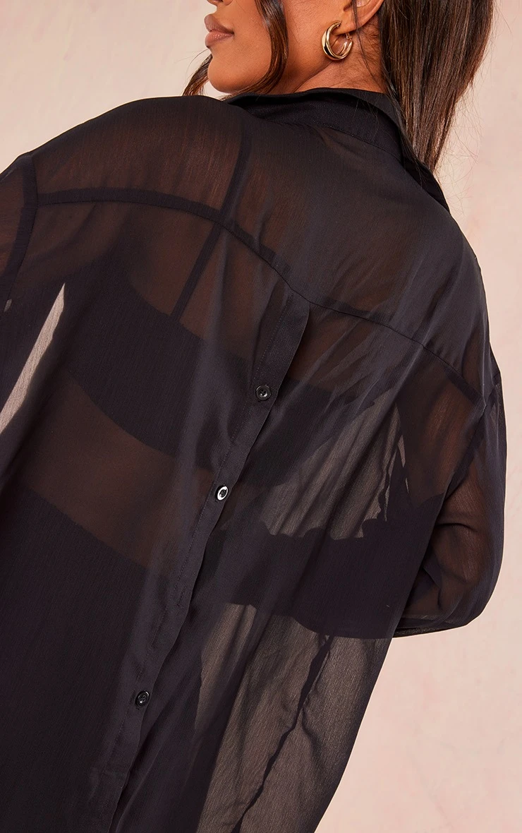 Black Textured Button Up Back Shirt - Image 4