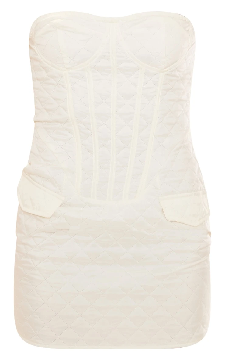 Cream Quilted Underwired Pocket Detail Bandeau Bodycon Dress - Image 5