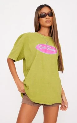 Lime Cali Babe Printed Washed T Shirt