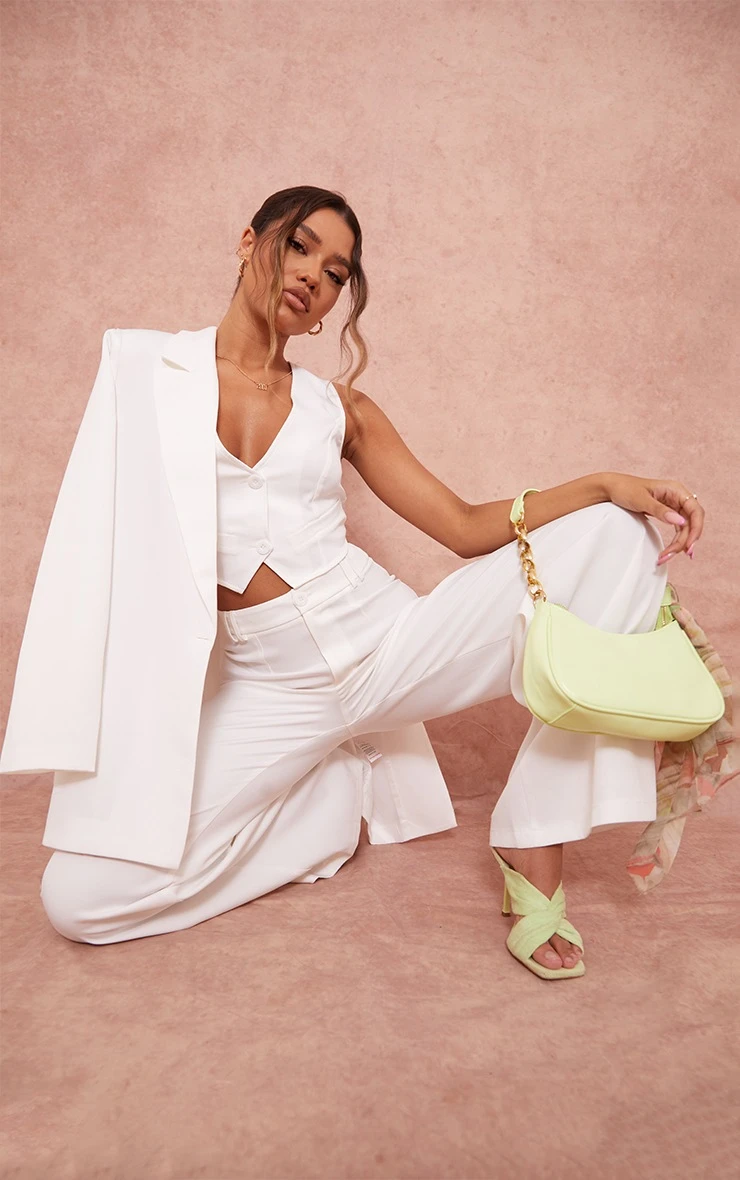 White Woven Belted Back Detail Suit Waistcoat Top - Image 3