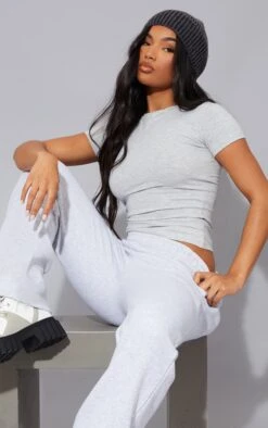 Basic Grey Marl Cotton Blend Fitted Crew Neck T Shirt