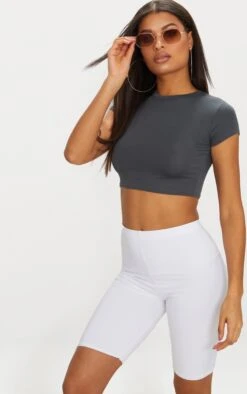 Basic Charcoal Grey Short Sleeve Crop T Shirt