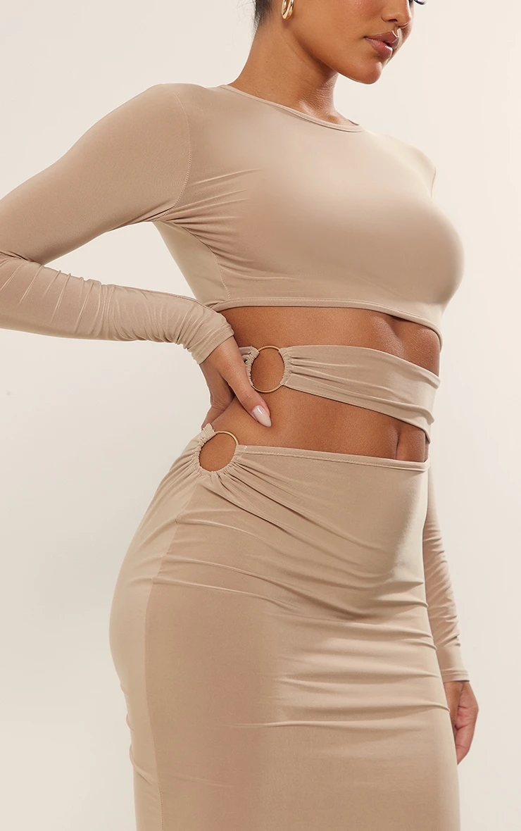 Stone Slinky Cut Out Waist Ring Detail Midi Dress - Image 4