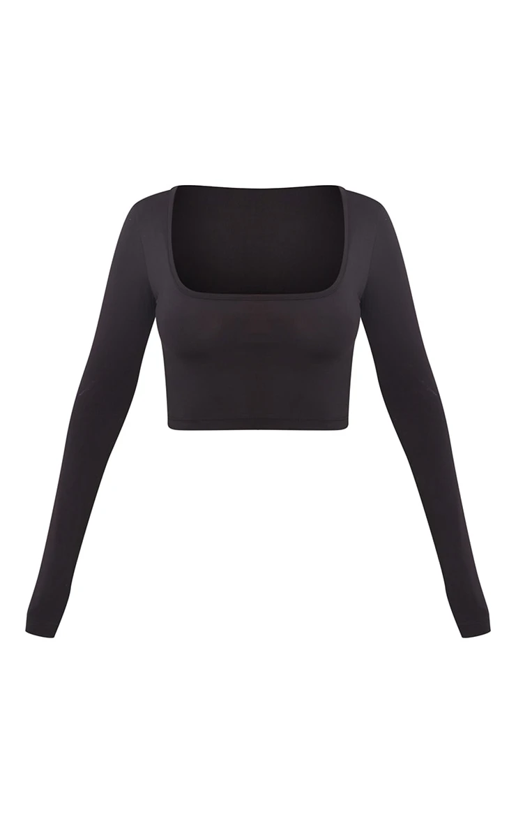 Basic Black Slinky Square Neck Crop Top - Image 5
