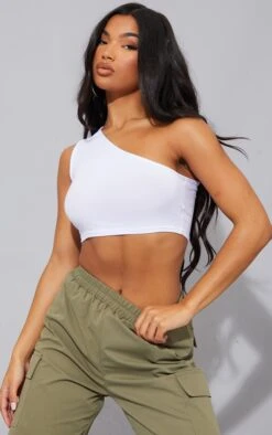 Basic White One Shoulder Jersey Crop Top