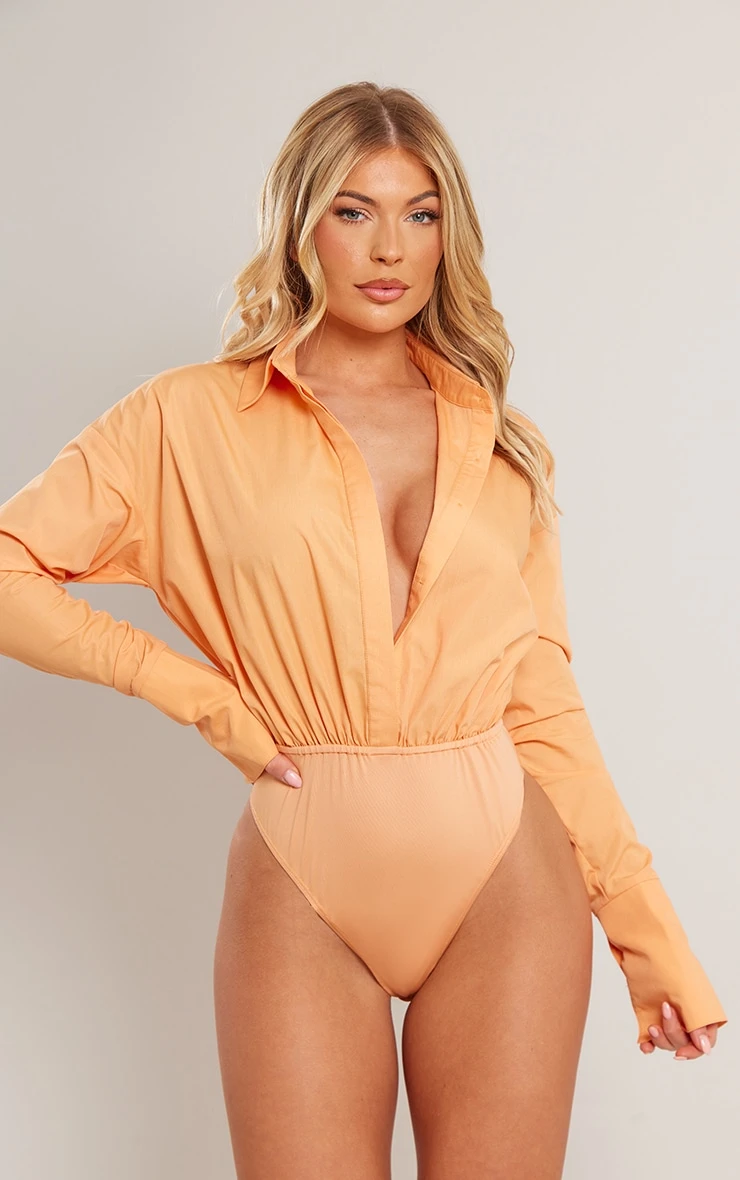 Orange Oversized Shirt Bodysuit - Image 2