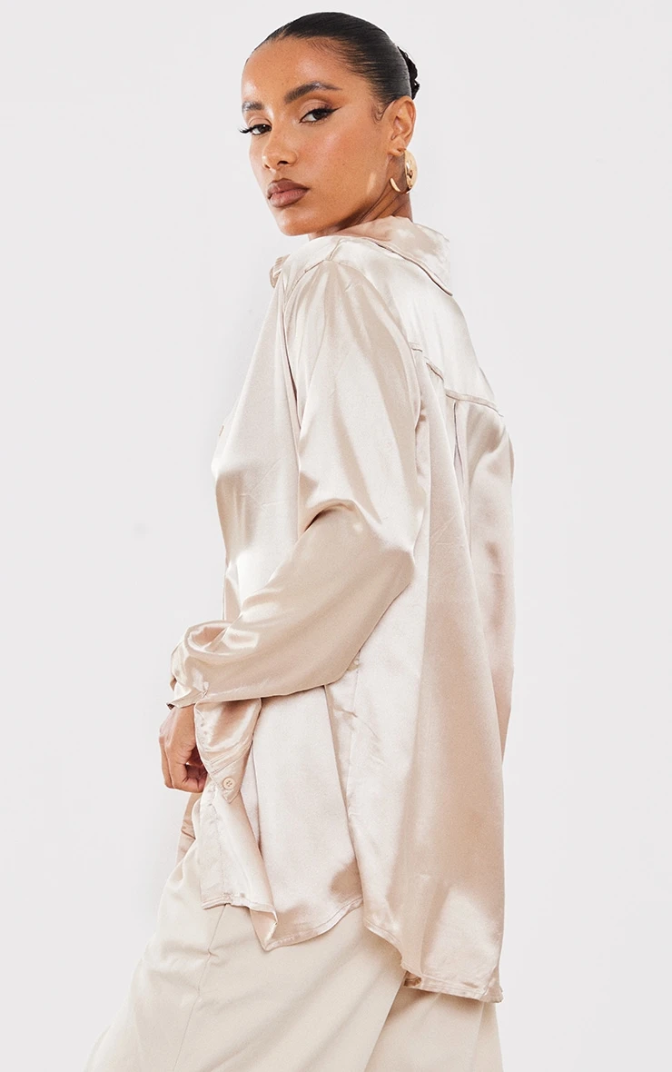 Champagne Satin Button Front Shirt - Image 2