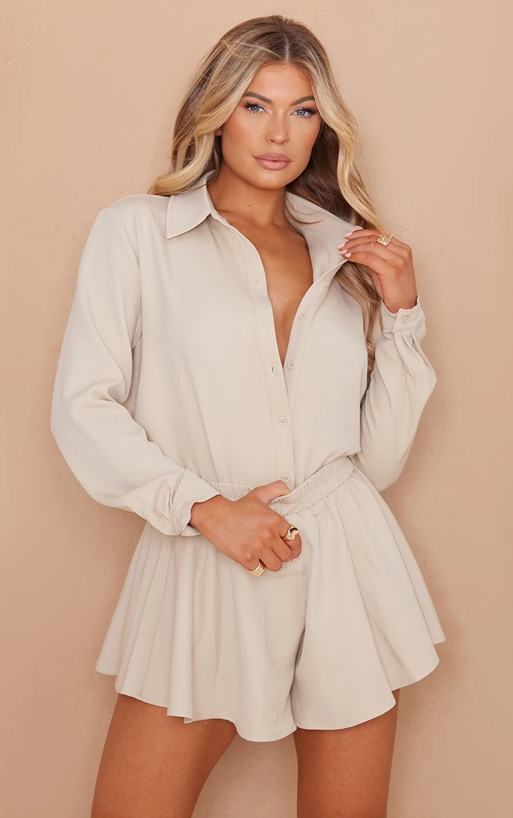 Stone Long Sleeve Oversized Shirt