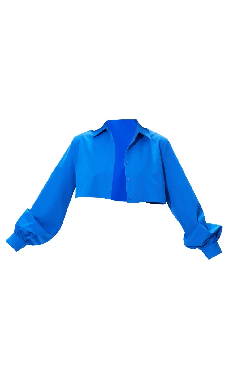 Blue Woven Oversized Cropped Shirt - Image 5