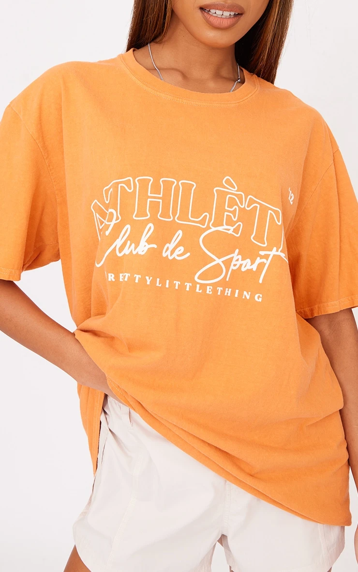 PRETTYLITTLETHING Orange Washed Athlete Print T Shirt - Image 4