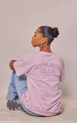Lilac Athletic Club Puff Print T Shirt