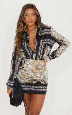 Black Chain Print Oversized Shirt
