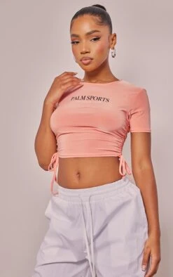 Coral Palm Sports Ruched Side T Shirt