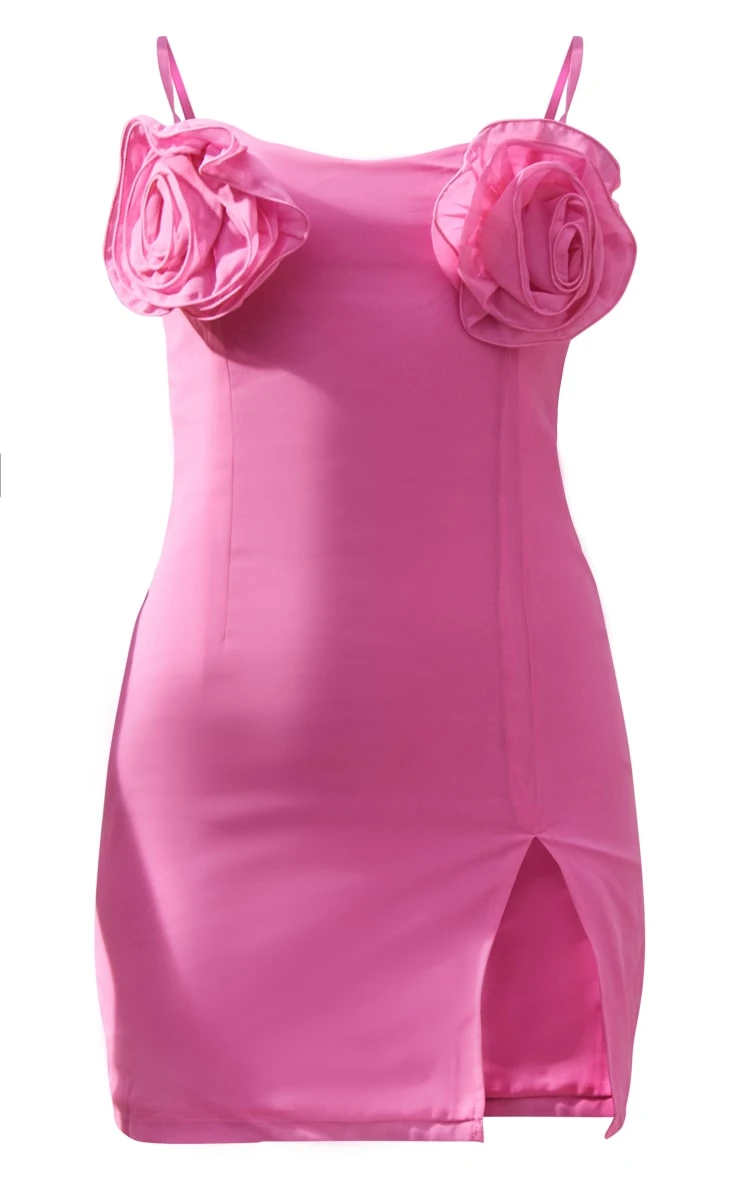 Pink Chiffon Rose Bust Detail Strappy Bodycon Dress - Image 5