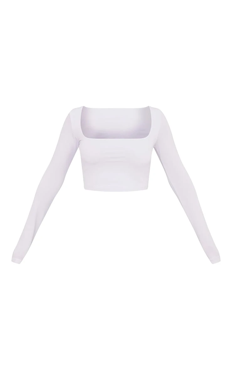 Basic White Slinky Square Neck Crop Top - Image 5