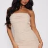Nude Woven Bandeau Drape Cowl Detail Bodycon Dress