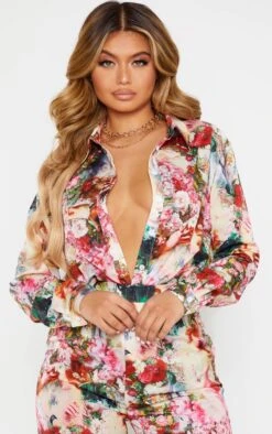 Rose Femme Renaissance Print Oversized Shirt