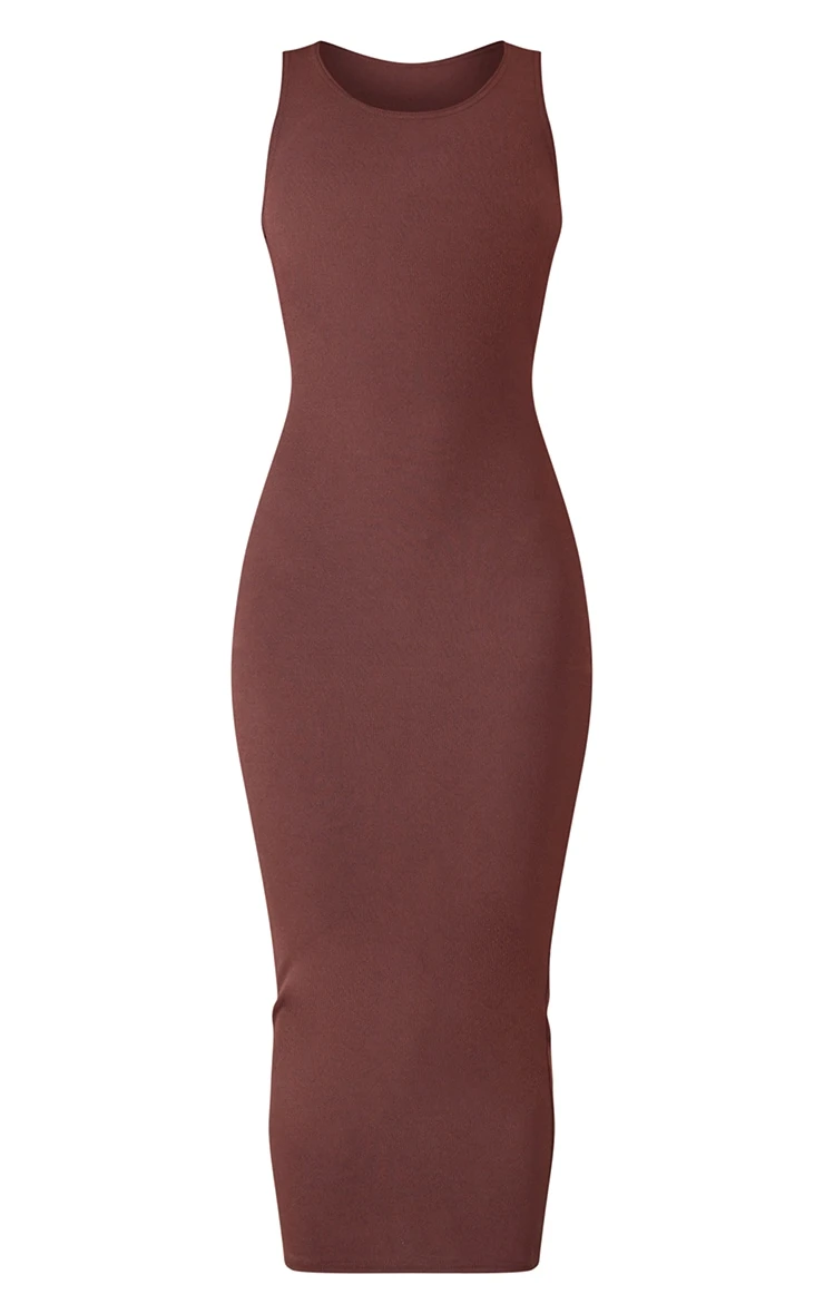 Chocolate Rib Cut Out Back Detail Tie Waist Midaxi Dress - Image 5