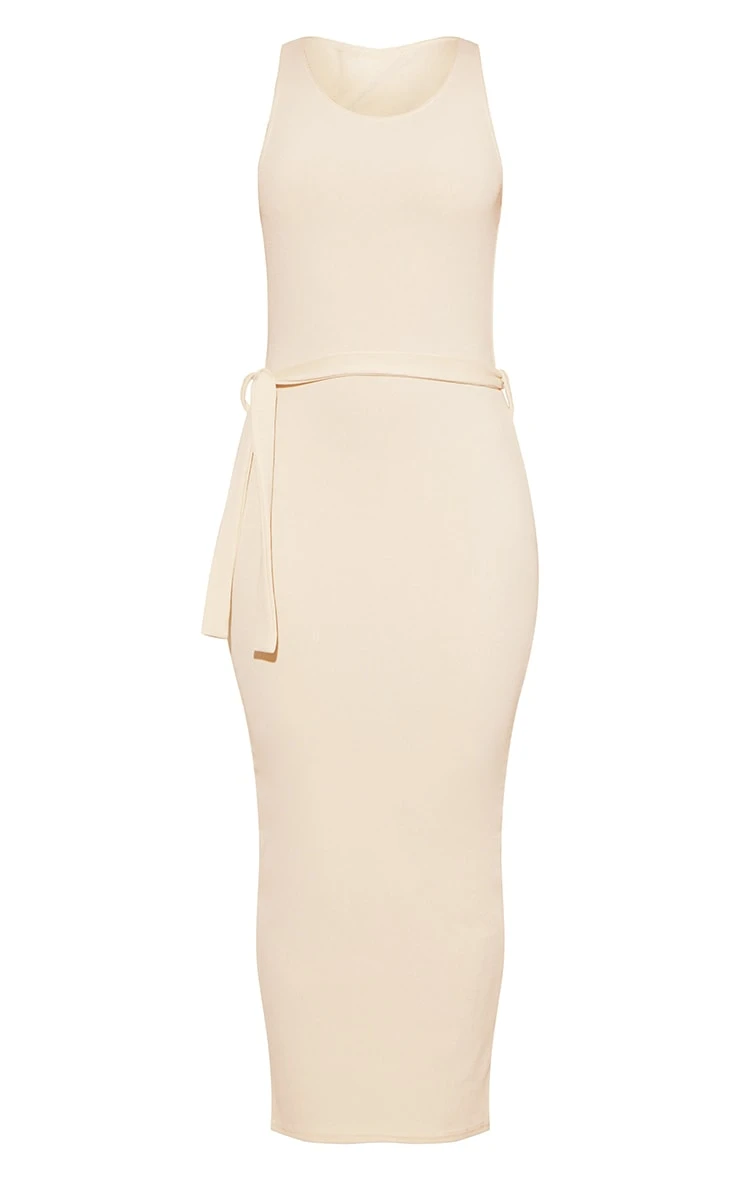 Stone Rib Cut Out Back Detail Tie Waist Midaxi Dress - Image 5