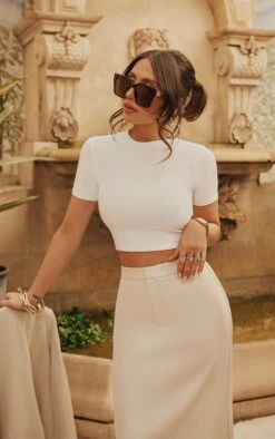 Basic White Slinky Short Sleeve Crop