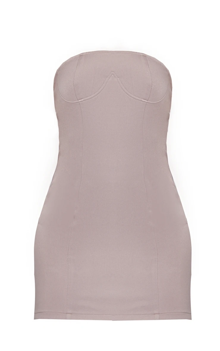 Taupe Woven Bandeau Under Bust Detail Bodycon Dress - Image 5