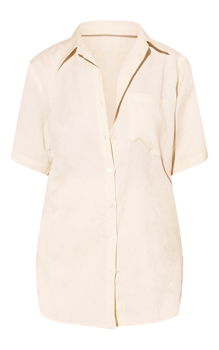 Stone Linen Look Oversized Boxy Short Sleeve Shirt - Image 5