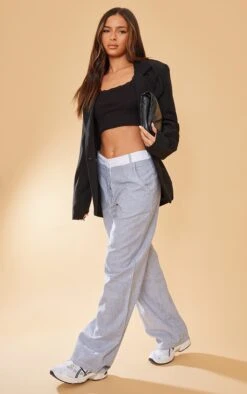 Black Pointelle Lace Trim Square Neck Detail Crop Top