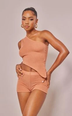 Clay Sheer Soft Rib One Shoulder Asymmetric Top