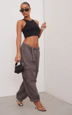 Basic Black Slinky Racer Crop Top