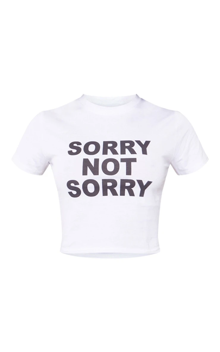 White Sorry Print Fitted T Shirt - Image 5
