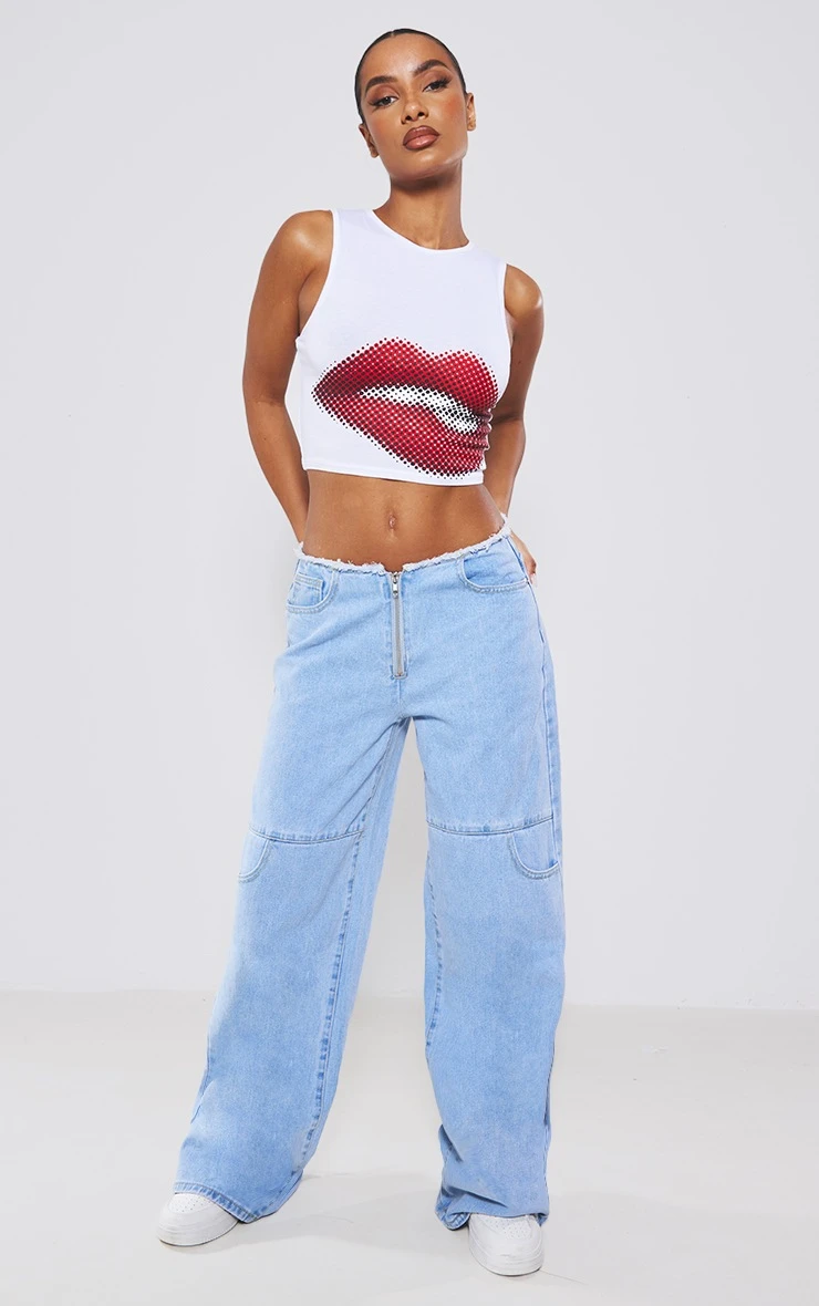 White Kiss Print Racer Crop Top - Image 3