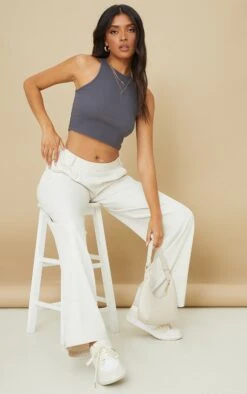 Basic Charcoal Rib Racer Crop Top