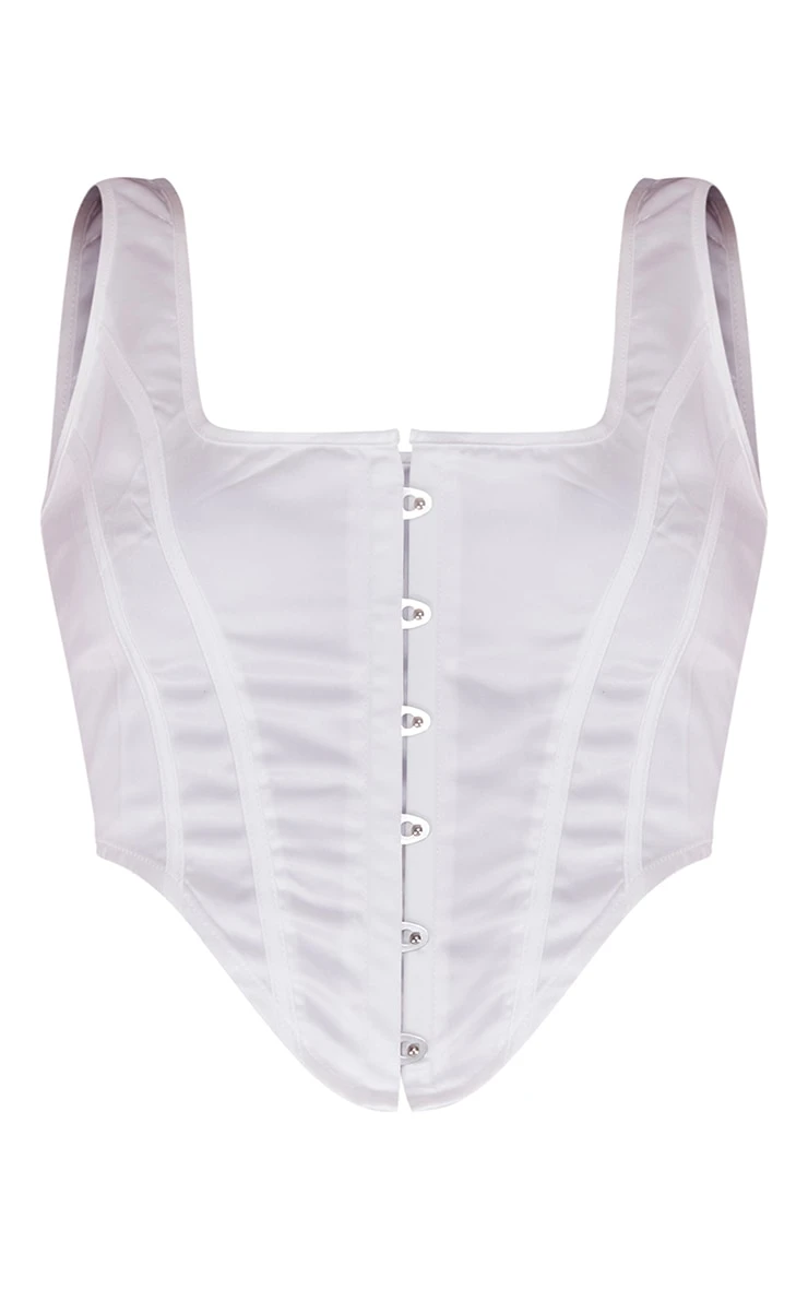 White Satin Hook And Eye Curved Hem Corset - Image 5
