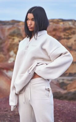 RENEW Oatmeal Embroidered Oversized Collar Sweat