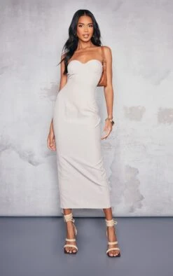 Stone Linen Look Bandeau Underwired Midaxi Dress