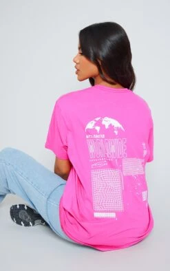 Hot Pink Worldwide Back Print T Shirt