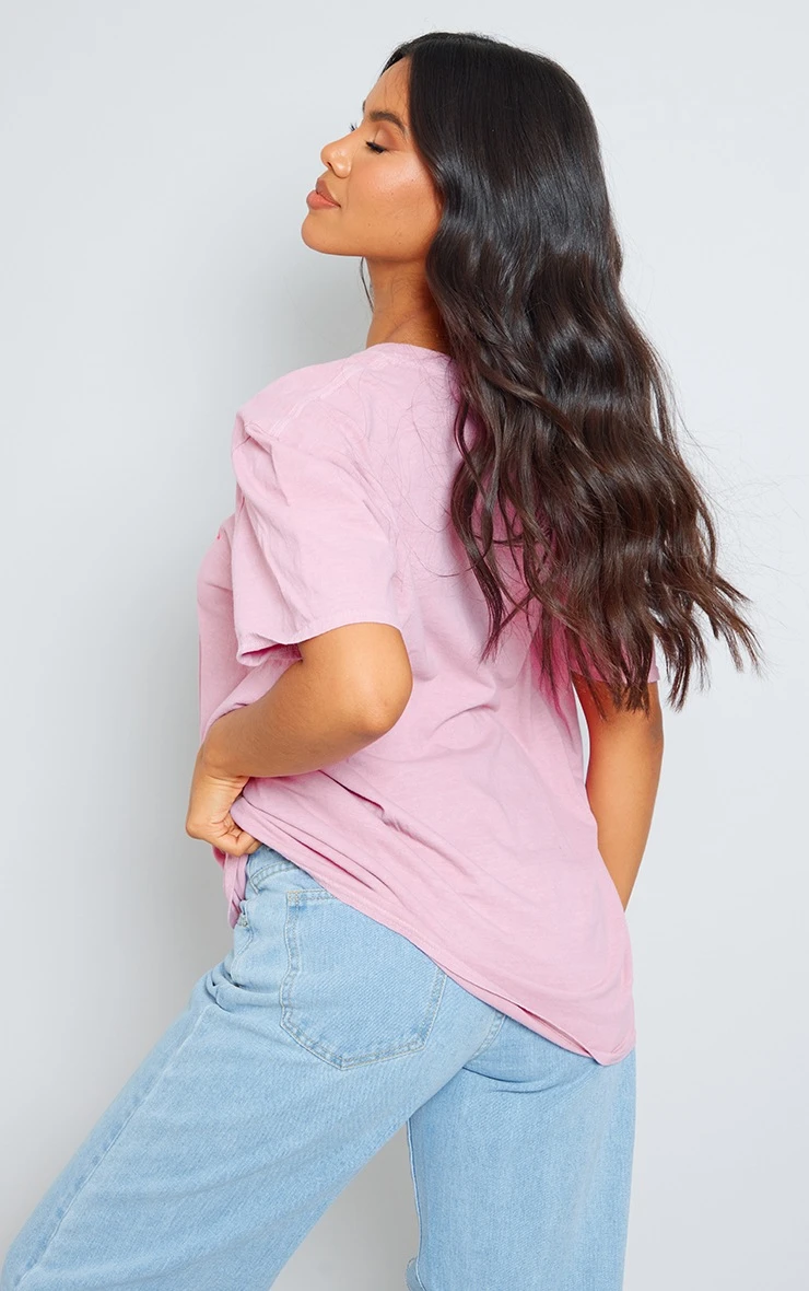 PRETTYLITTLETHING Baby Pink Washed Beverley Hills Print T Shirt - Image 2