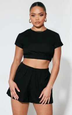 Black Cotton Short Sleeve Ultra Crop Top