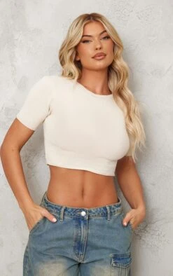 Cream Soft Knitted Short Sleeve Crop Top