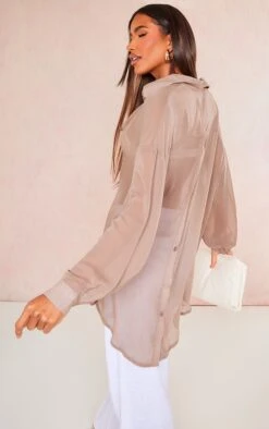 Mocha Textured Button Up Back Shirt