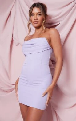 Lilac Woven Bandeau Drape Cowl Detail Bodycon Dress