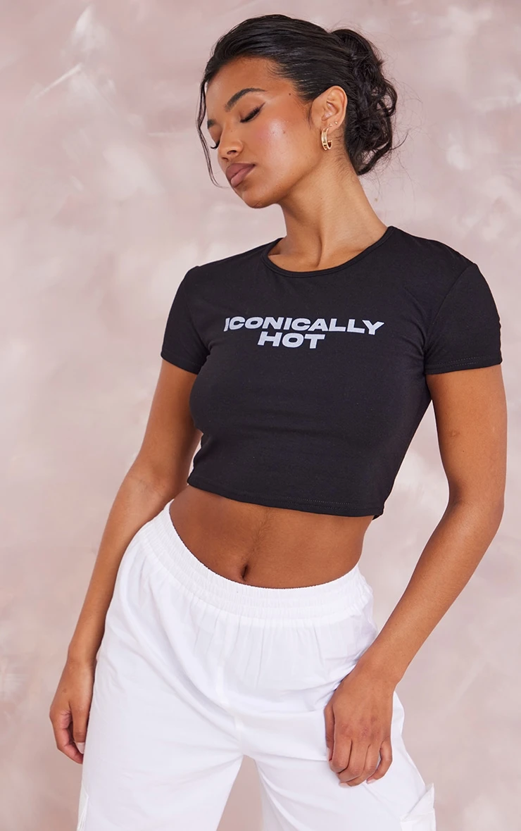 Black Iconically Hot Print Fitted Crop T-shirt - Image 4