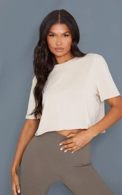 Cotton Sand Oversized Crop T-shirt