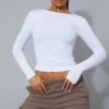 Basic White Cotton Blend Long Sleeve Fitted T Shirt